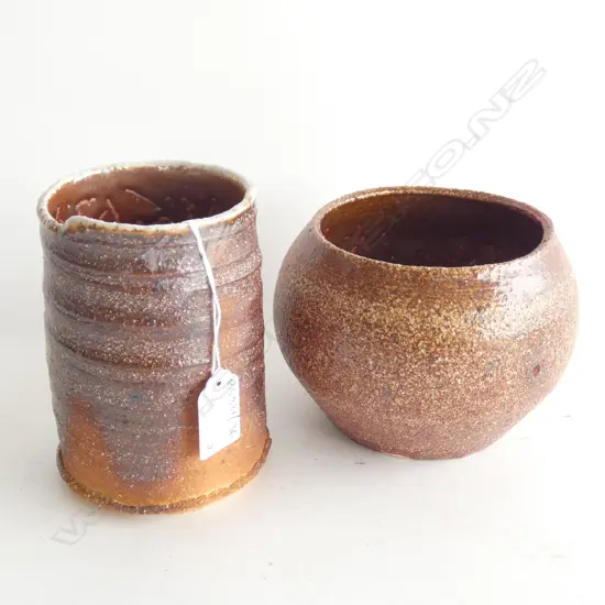 2 STUDIO POTTERY PCES STAMPED 'MM'; ANAGAMA & OTHER H.130mm