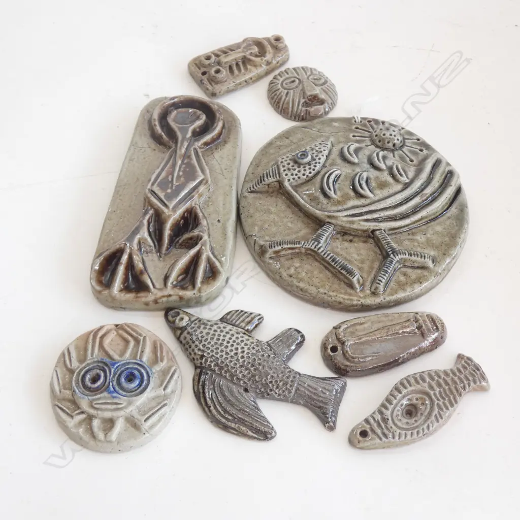 8 STYLISED SALT GLAZED WALL PLAQUES 115mm dia Image 1++