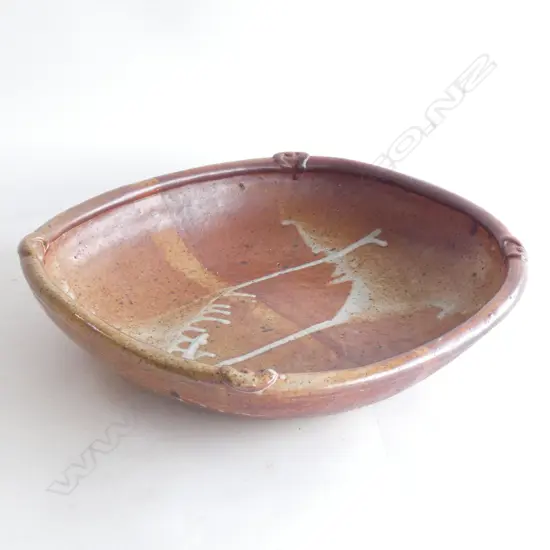 LARGE STUDIO POTTERY DISH SHINO GLAZE 370x335mm