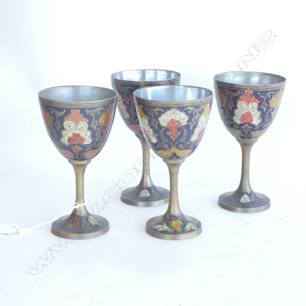 4 BRASS ENAMELLED WINE GOBLETS H. 135MM Image 1++