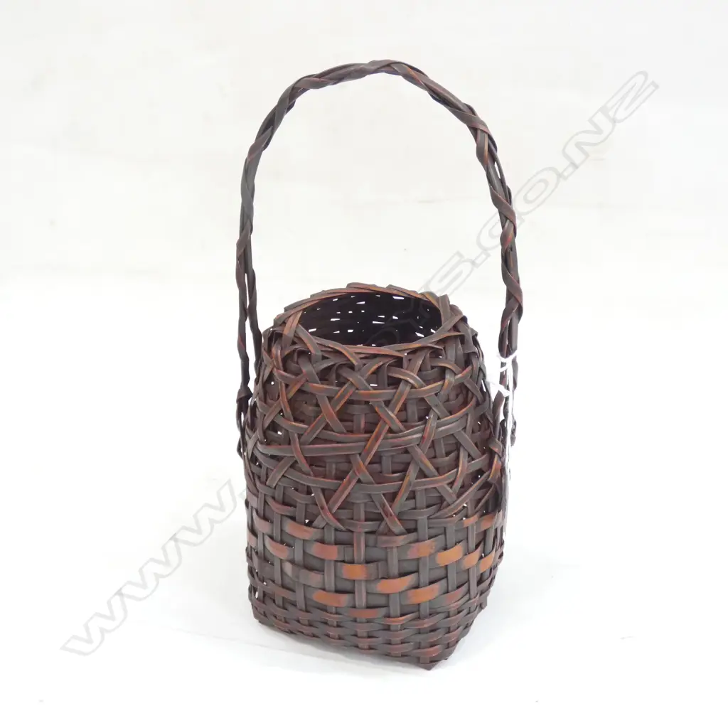 19TH C JAPANESE WOVEN BAMBOO IKEBANA BASKET H290 D150mm Image 1++