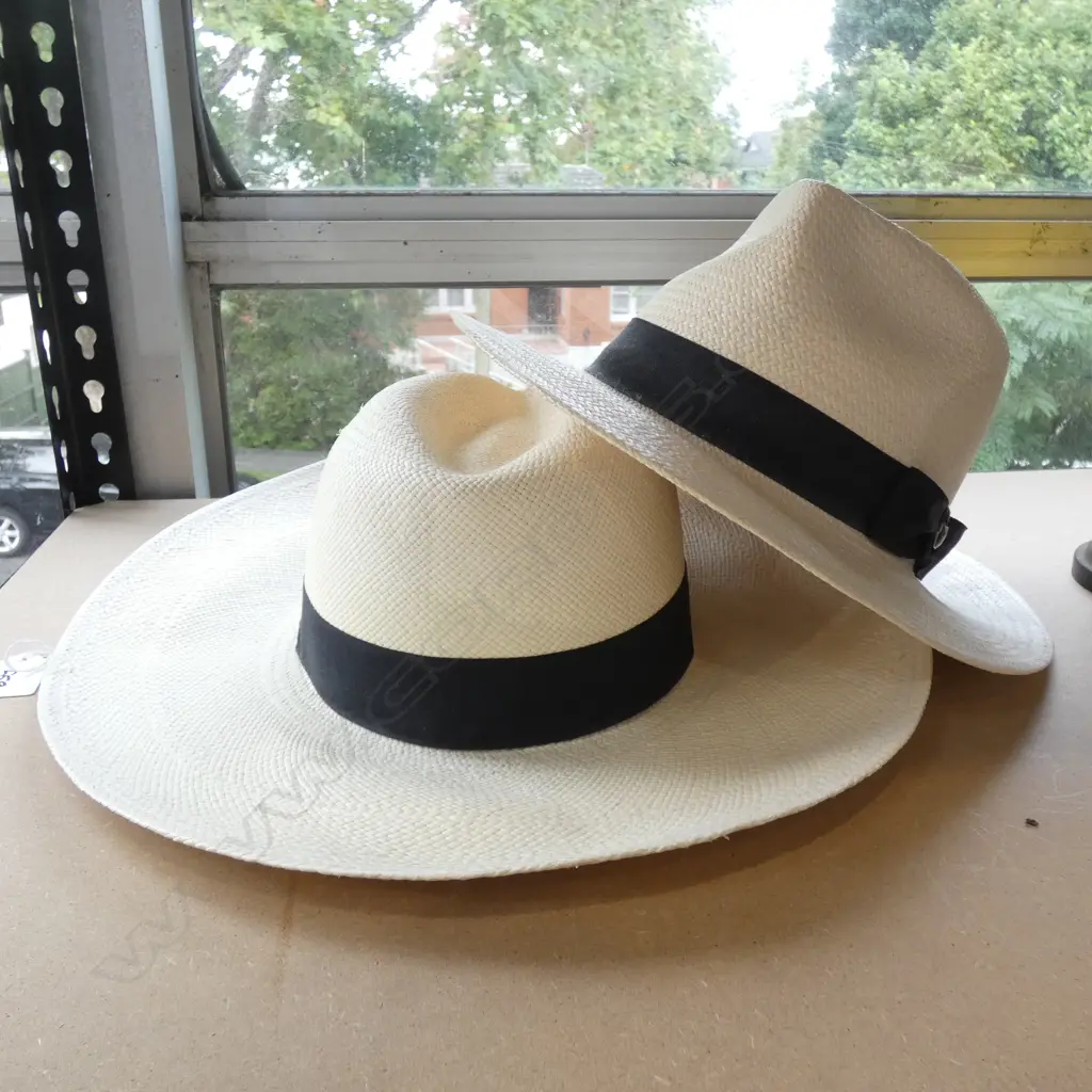 2 GENUINE PANAMA HATS; HILLS NZ 'M' & SARAH J. CURTIS 57-7 Image 1++
