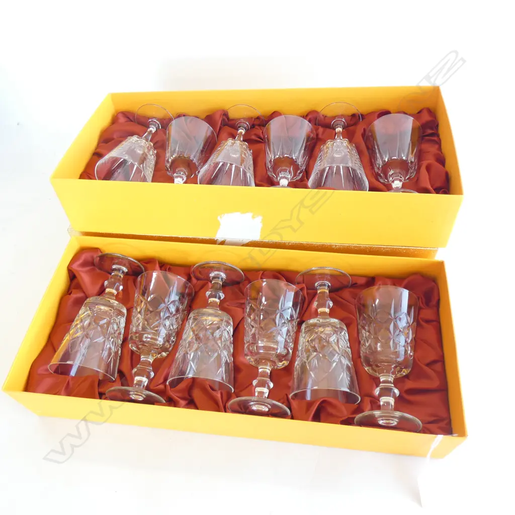 TWO BOXES CUT GLASS WINE GLASSES  / 2 SIZES Image 1++