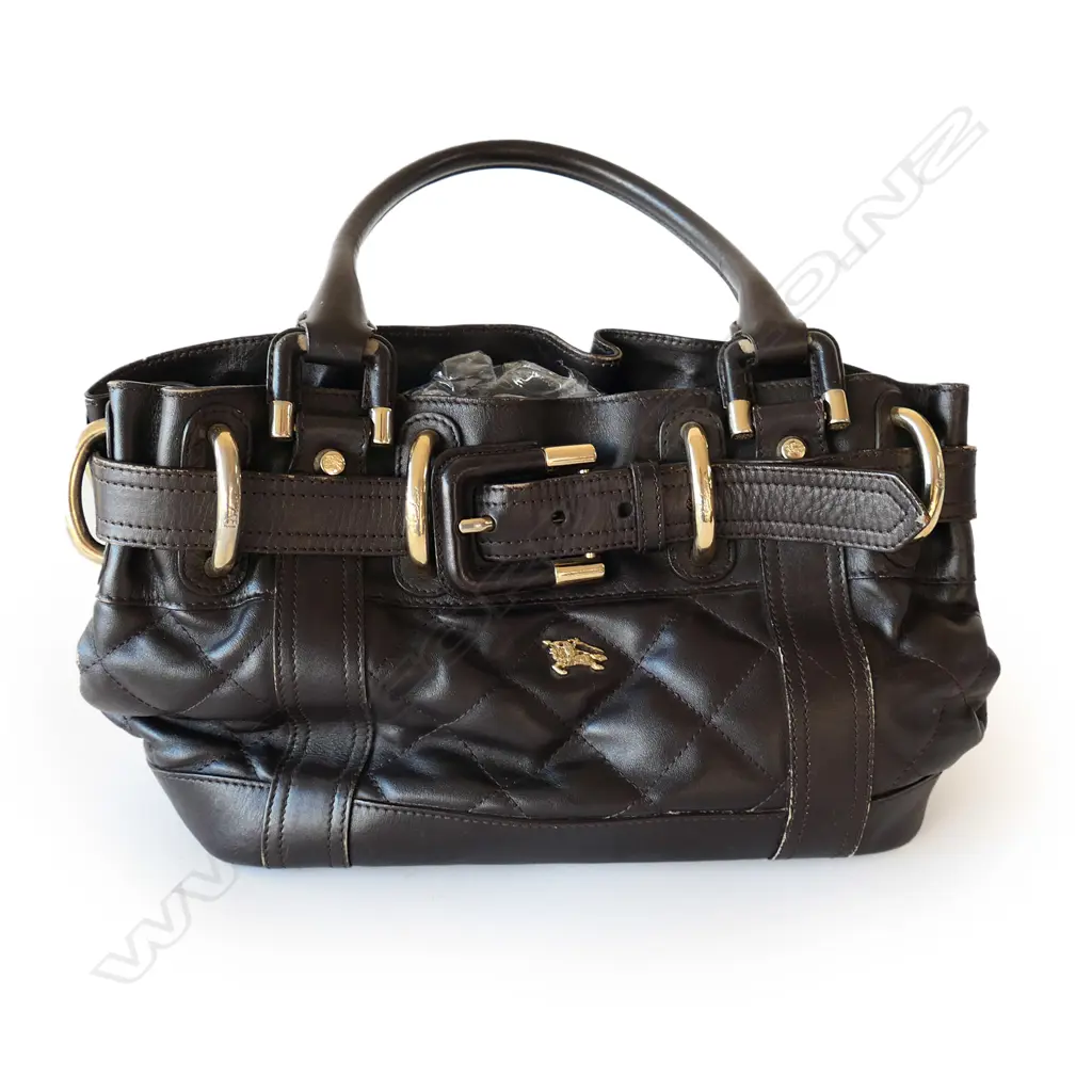 AUTHENTIC BURBERRY DARK BROWN LEATHER HANDBAG, W. 330MM Image 1++