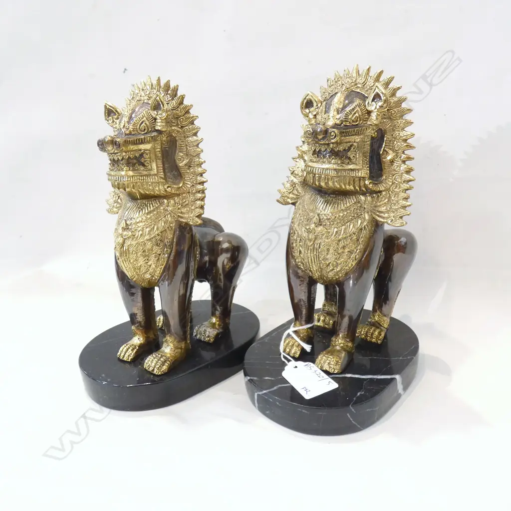 PR ORIENTAL BRONZE & MARBLE LIONS H.205mm Image 1++