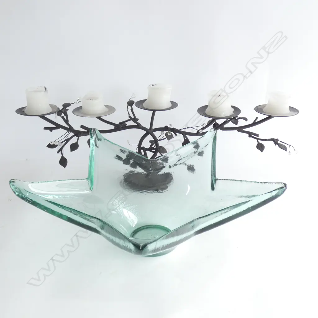 GLASS STAR VASE & 5 LIGHT CANDLEHOLDER L.640mm Image 1++