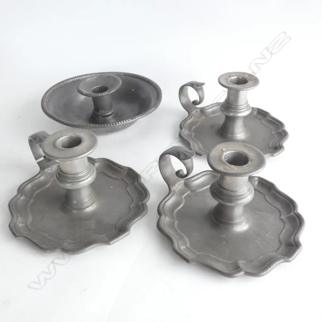FOUR PEWTER CANDLE HOLDERS DIA 175MM Image 1++