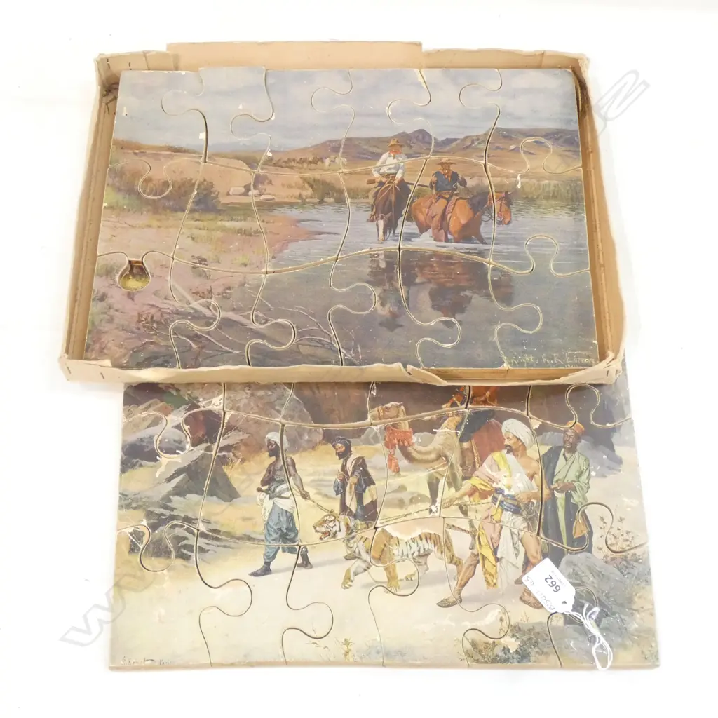 VINTAGE BOX WOODEN PUZZLES; SET OF 3 - NO LID ON BOX Image 1++