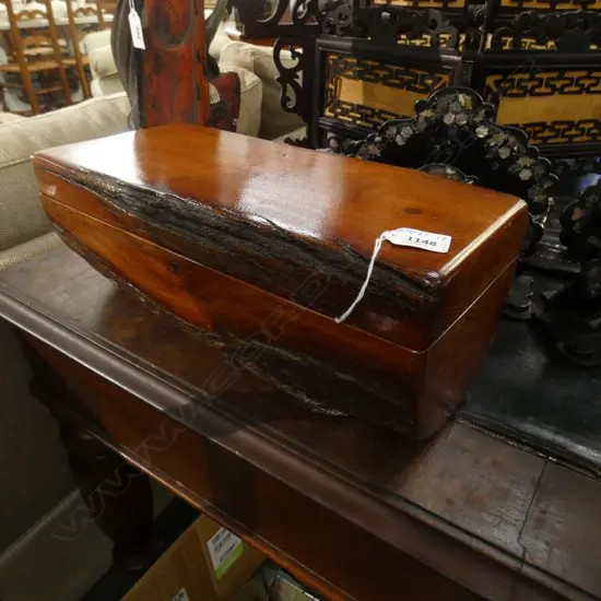 CARVED WOODEN LOG BOX W KEY   395 X 165 X 150MM