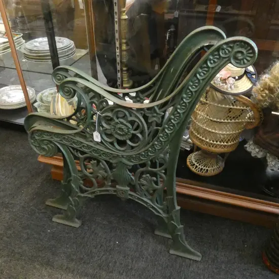PR GREEN PAINTED CAST IRON BENCH ENDS H, 759MM