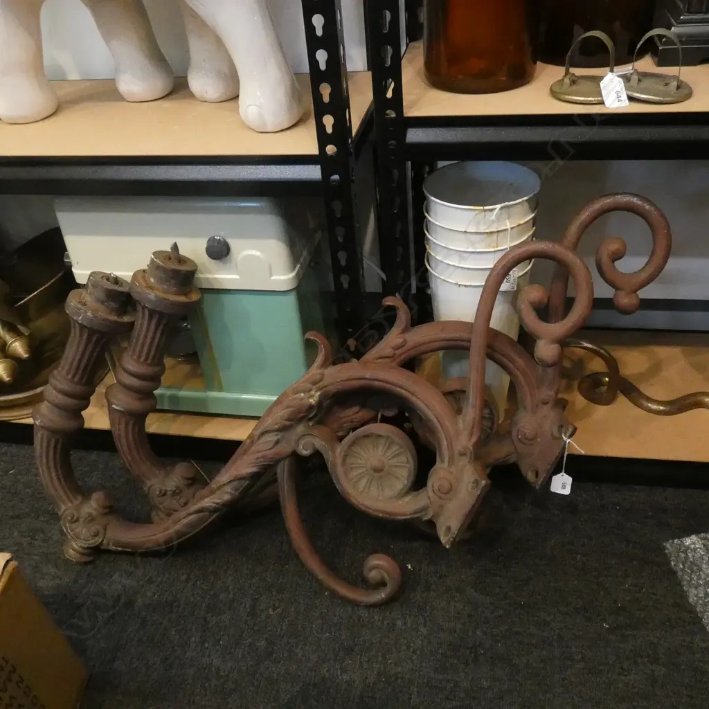 PR OLD FRENCH CAST IRON STREET LAMP FIXTURES L 710MM Image 1++