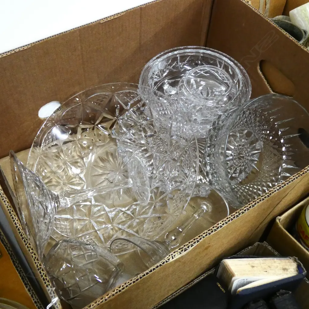 BOX LOT ASST CRYSTAL & GLASS BOWLS / COMPORTS ETC.  Image 1++