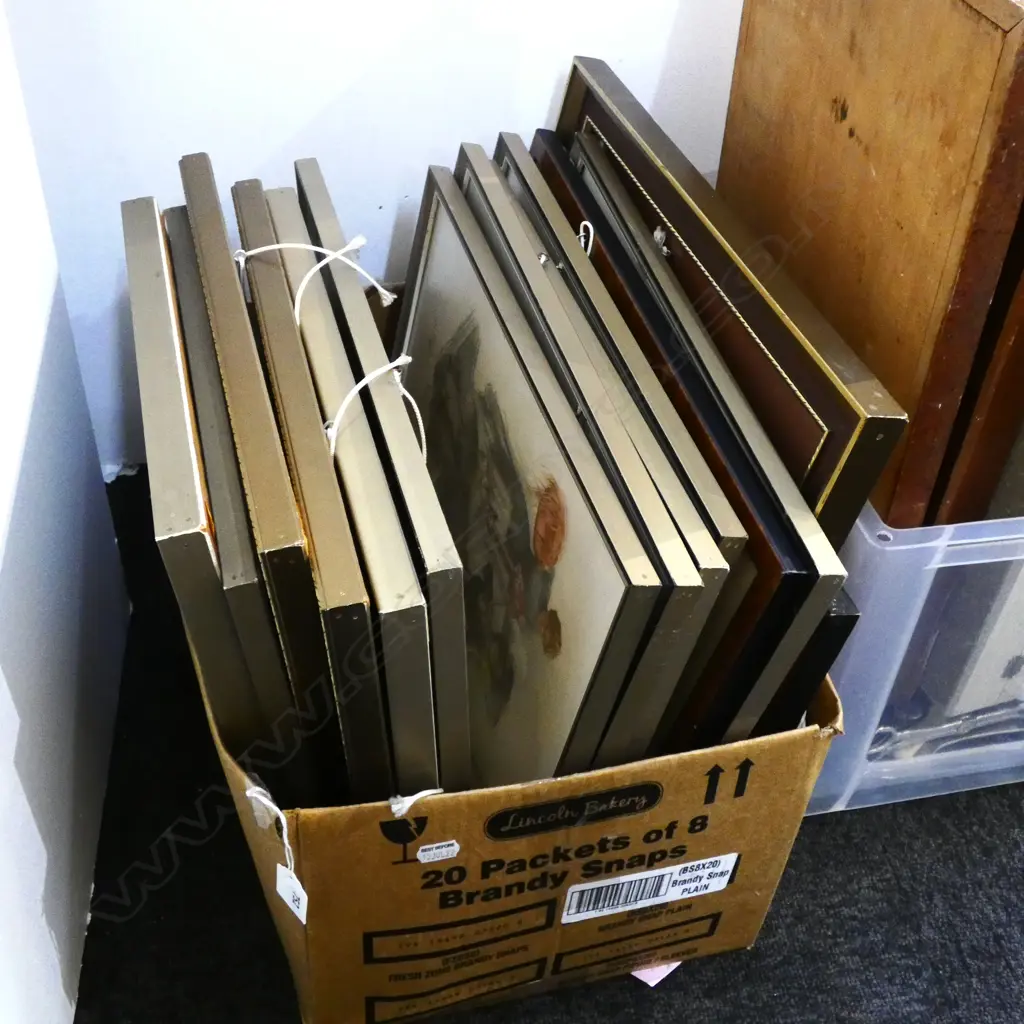 BOX ASST OLD FRAMED PRINTS / PAINTINGS  Image 1++