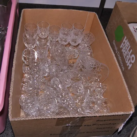 BOX LOT ASST CRYSTAL GLASSES; STEMWARE & OTHER