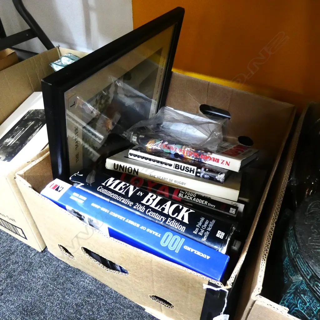 BOX LOT RUGBY INTEREST BOOKS ETC Image 1++