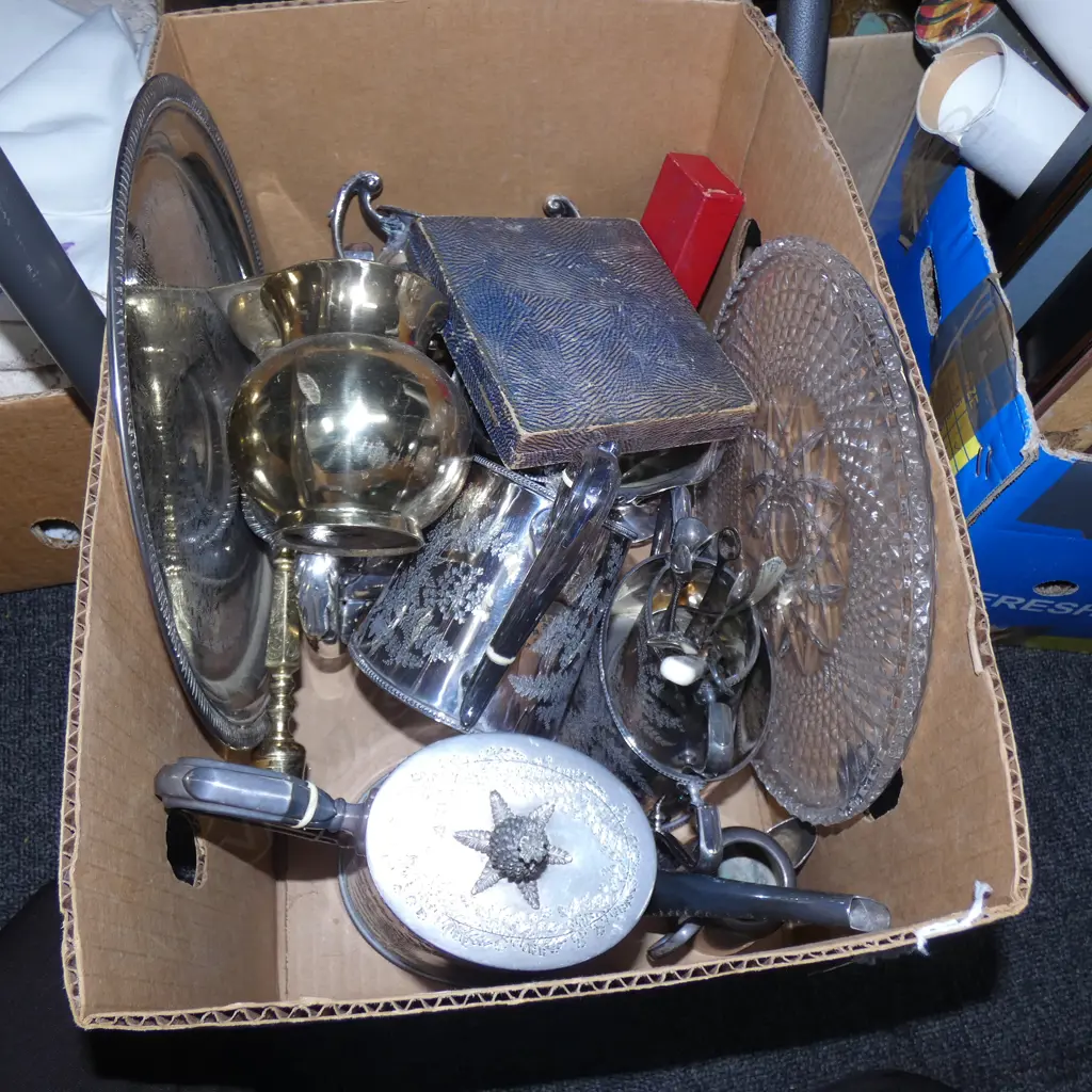 BOX LOT SILVER PLATE ETC.. Image 1++