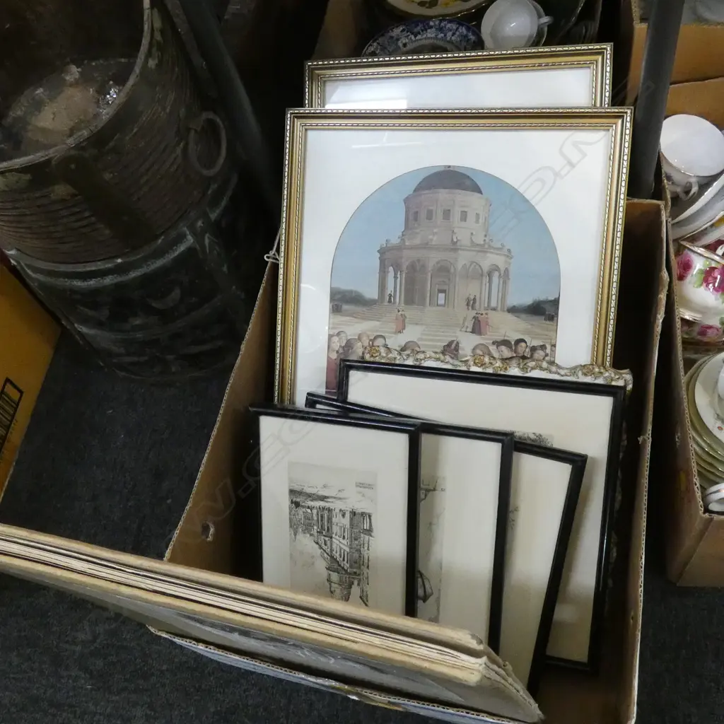 BOX LOT FRAMED PRINTS INCL. LG BOOK 'PICTURES IN COLOUR' BY HARRISON FISHER Image 1++