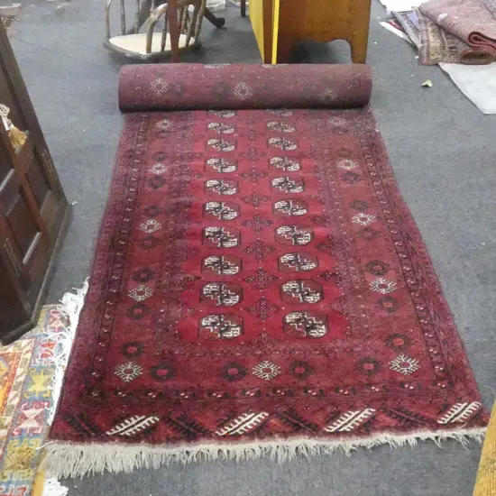A HAND KNOTTED TURKOMAN RUNNER 2870 X 1080  A/F