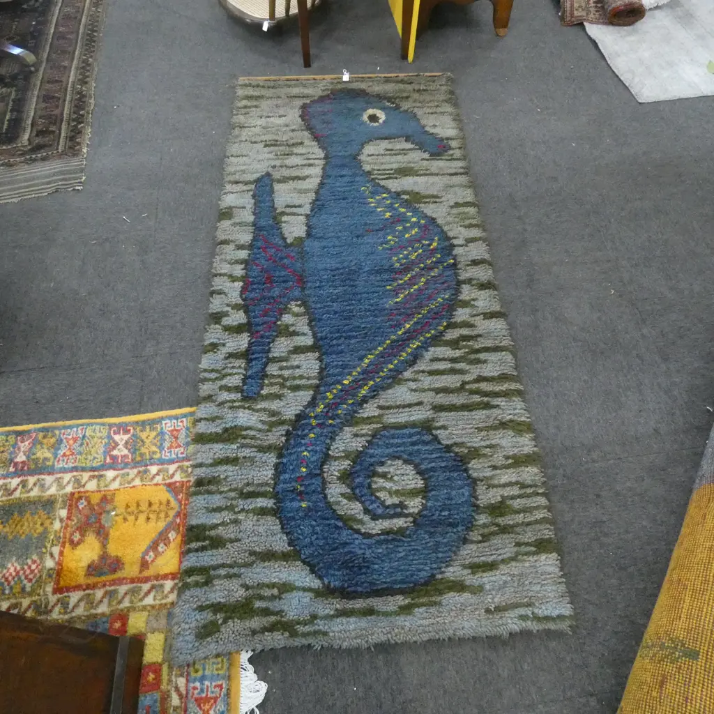 MID CENTURY SWEDISH RYA HAND KNOTTED WOOL WALL RUG Image 1++