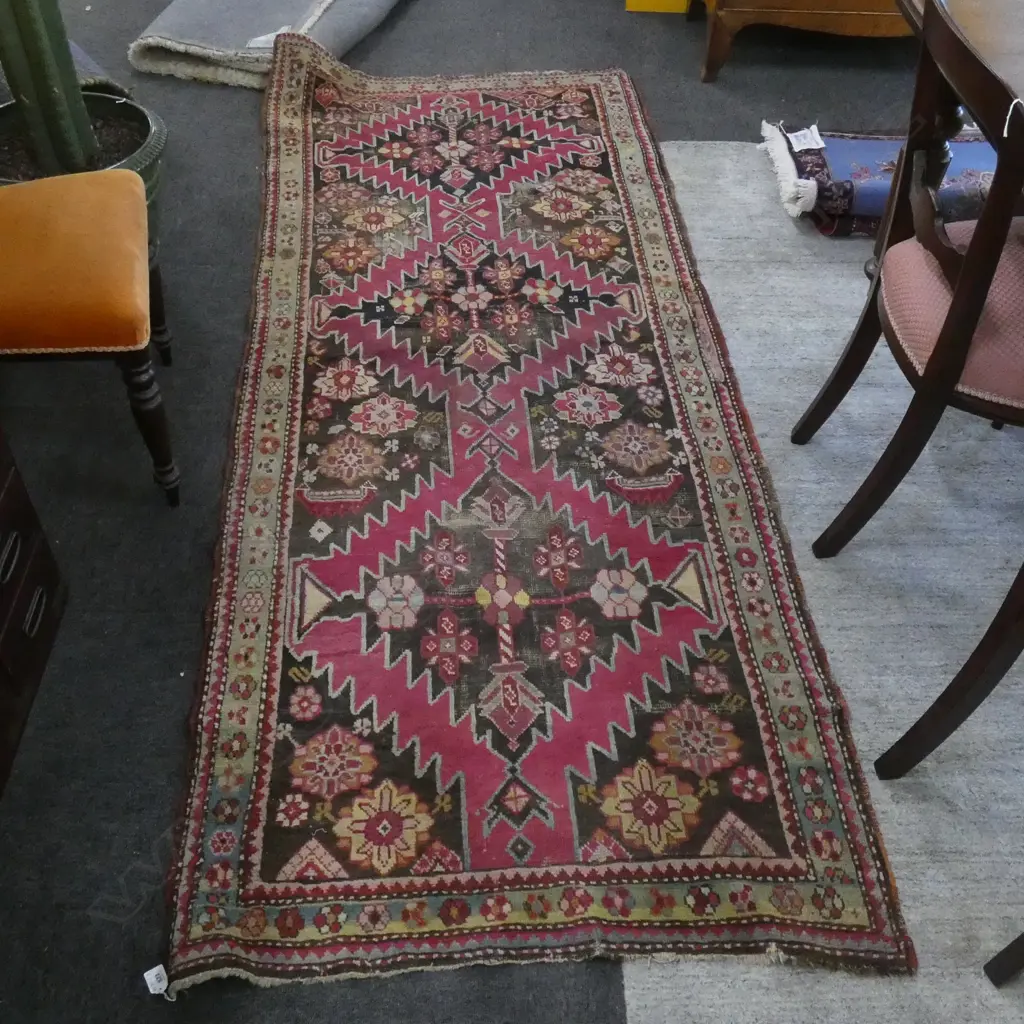 HAND KNOTTED ALL WOOL RUG 2500x1000mm  AF SOME WEAR Image 1++
