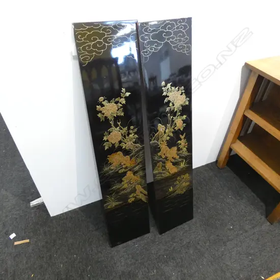 PAIR OF MAKI-E GILT PAINTED PANELS DEPICTING....