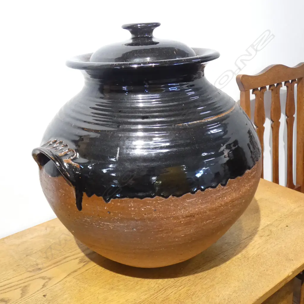 LARGE STUDIO POTTERY TINMOKO GLAZE LIDDED POT H.495mm Image 1++