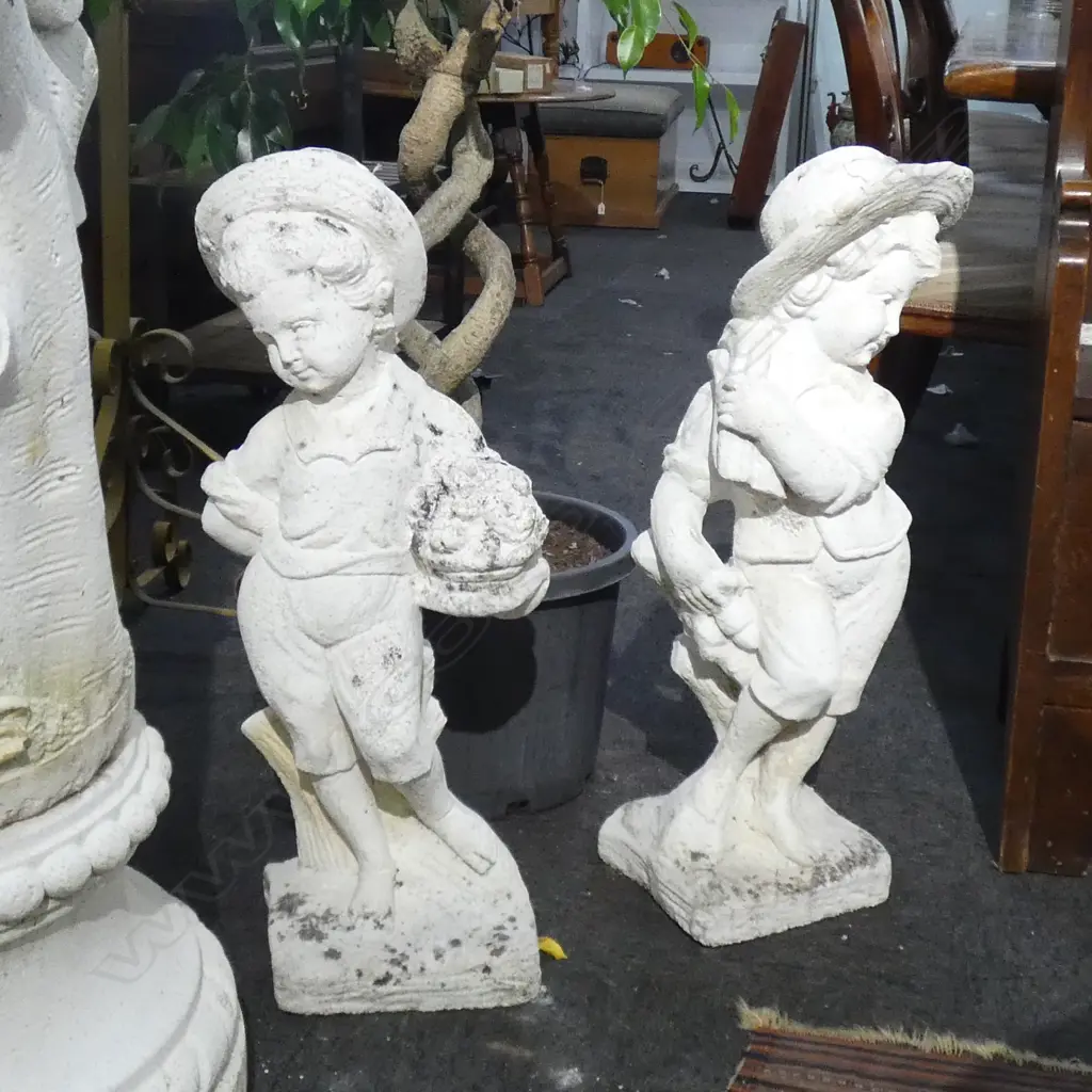 4 RECONSTITUTED MARBLE GARDEN STATUES; BOY DEPICTING THE 4 SEASONS H.700mm Image 1++