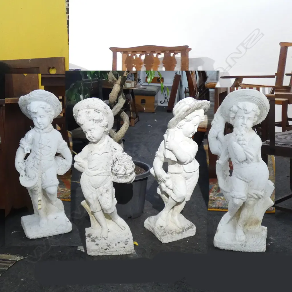 4 RECONSTITUTED MARBLE GARDEN STATUES; BOY DEPICTING THE 4 SEASONS H.700mm Image 1++