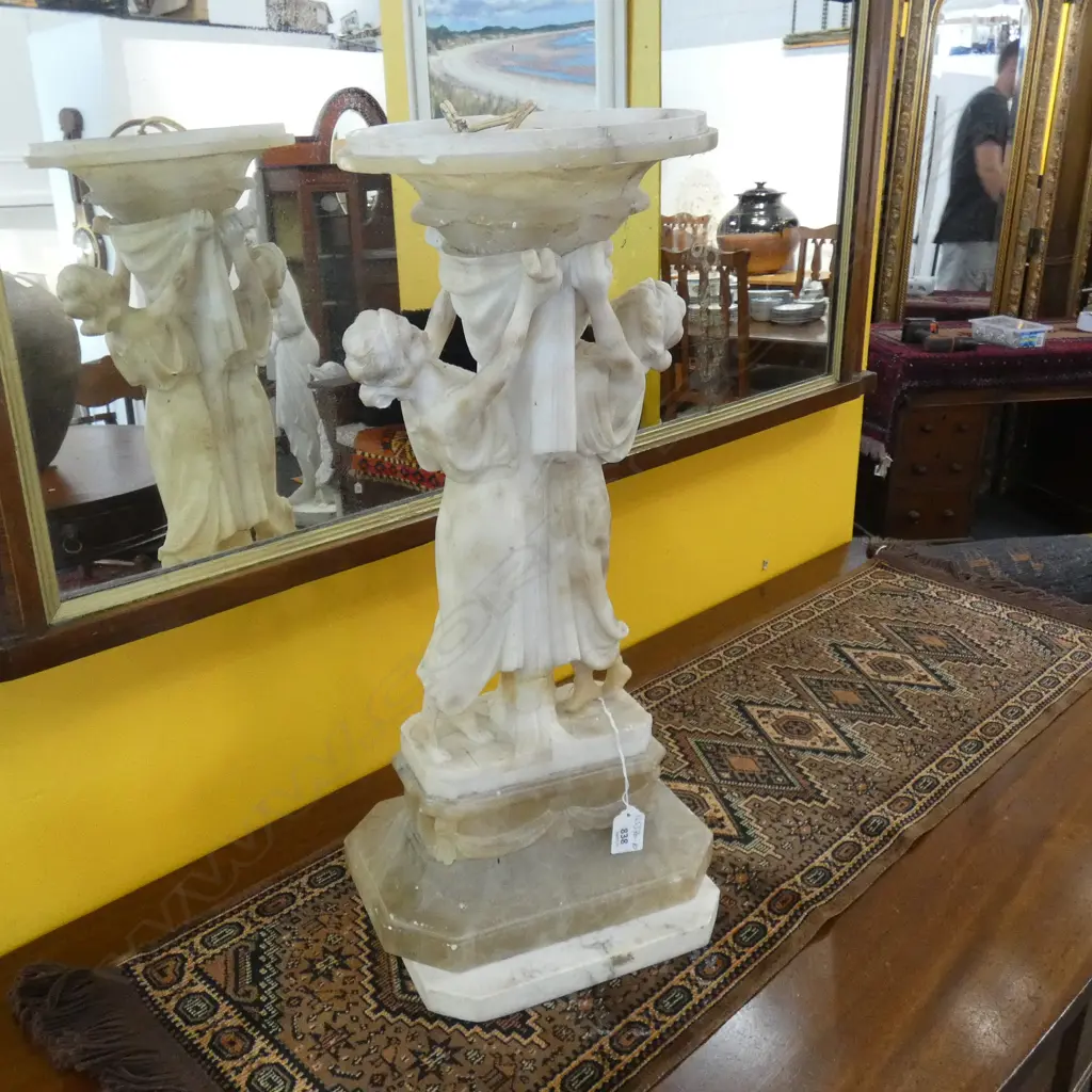 LATE 19THC CARVED ALABASTER LADY LAMP ON COLUMN A.F Image 1++