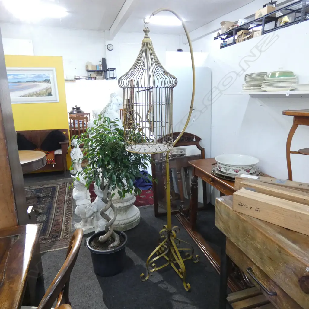 YELLOW METAL SUSPENDED BIRD CAGE H.2035mm Image 1++