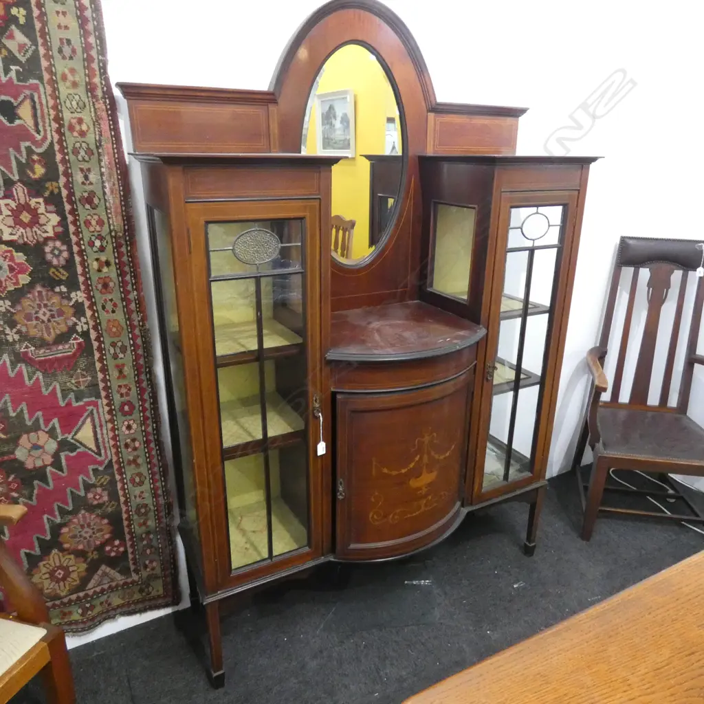 SHERATON REVIVAL INLAID MAHOGANY CHINA CABINET... Image 1++