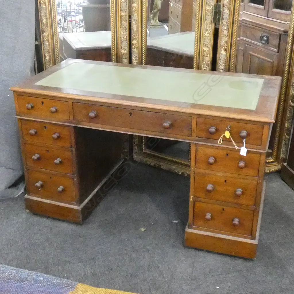 VICTORIAN PEDESTAL DESK LEATHER TOP Image 1++