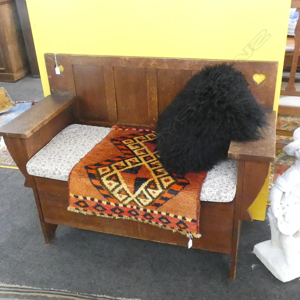 OLD WOODEN LOVE SEAT  CUT OUT HEARTS DESIGN- L 1140MM Image 1++