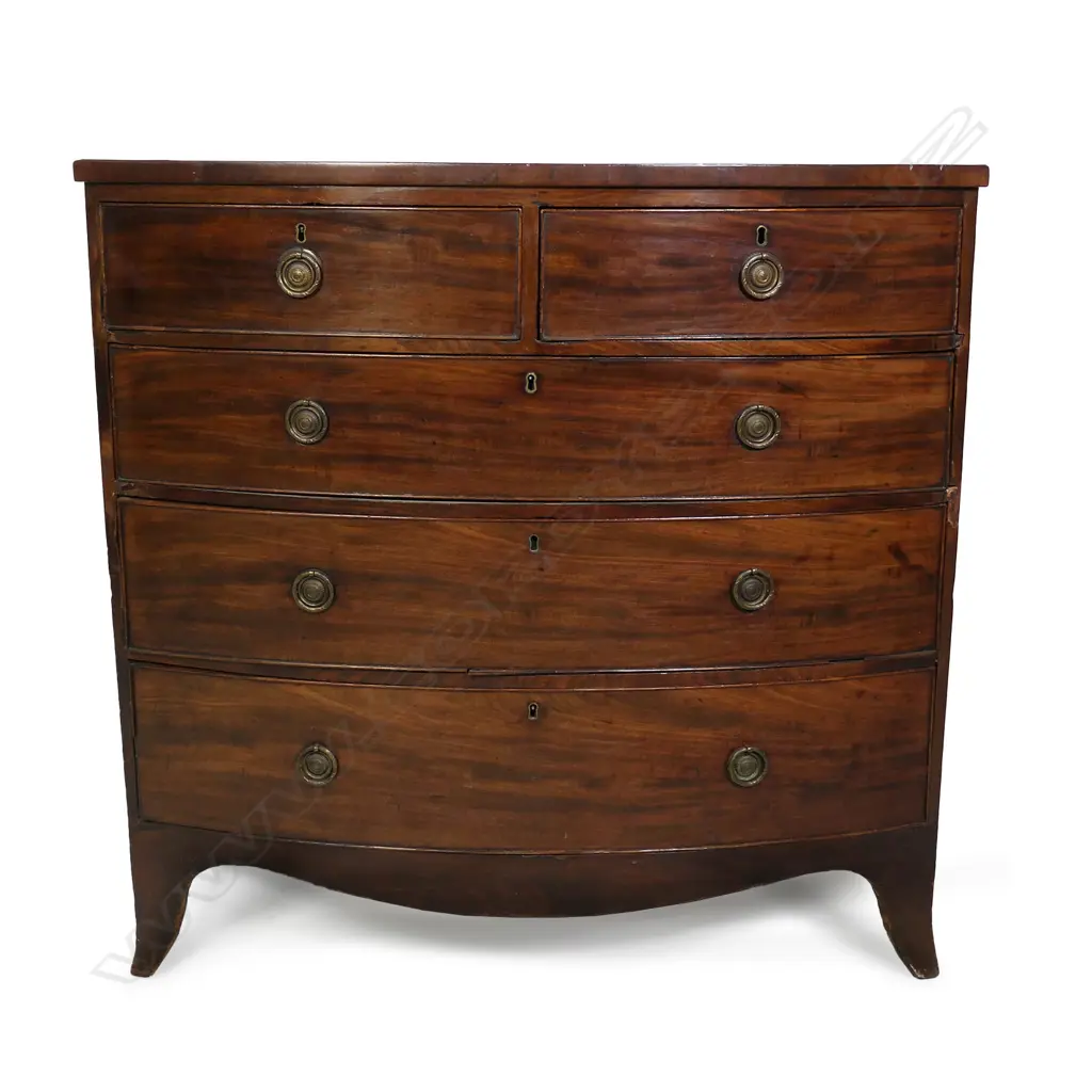 REGENCY MAHOGANY BOW FRONT CHEST OF DRAWERS, 1040 x 520 x 1030mm Image 1++