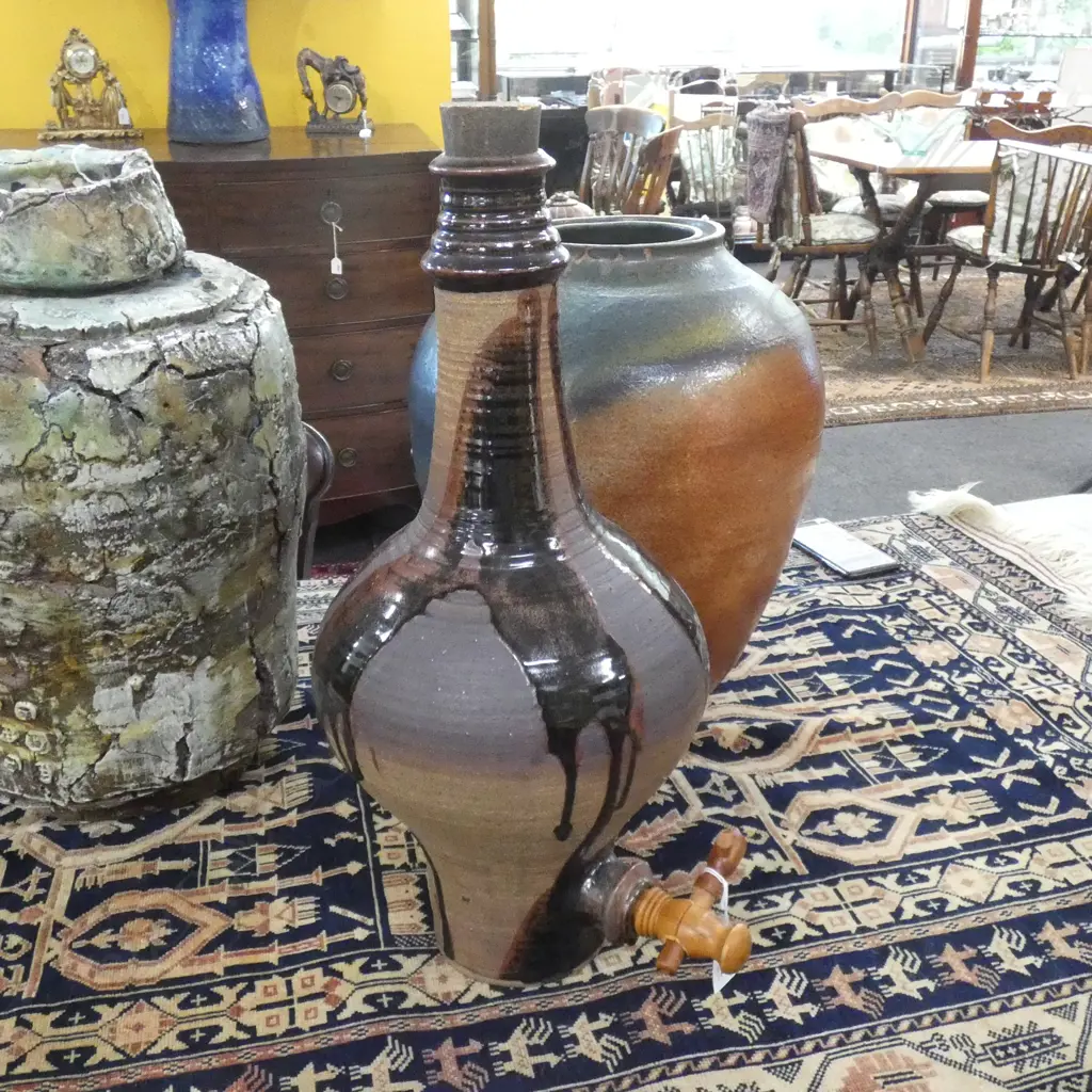 RICHARD CADNESS? LARGE STUDIO POTTERY CARAFE w. DRIBBLD GLAZE H.560mm Image 1++