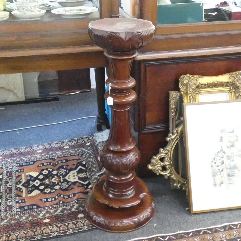CARVED WOODEN POT STAND H. 970MM Image 1++