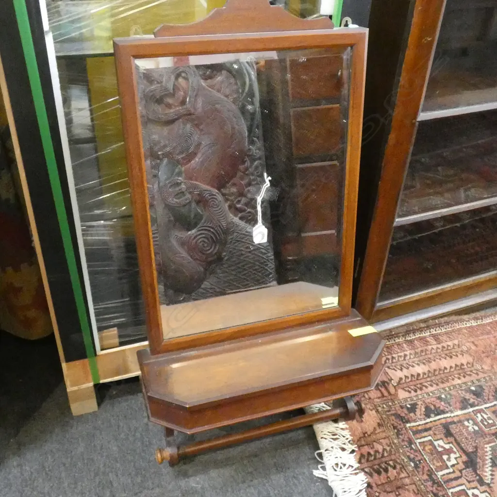 WOODEN BATHROOM MIRROR w. DRAWER & RAIL 1000x500mm Image 1++