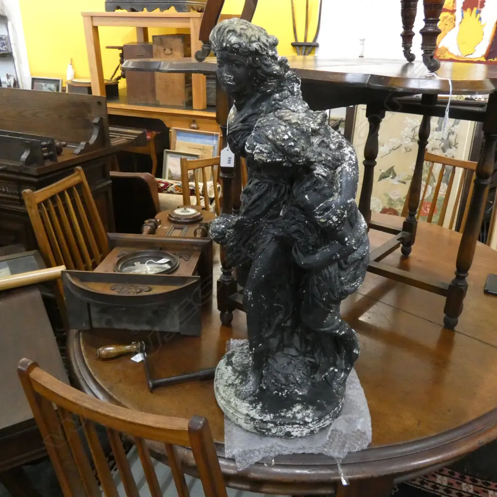 BLACK PAINTED CONCRETE GARDEN STATUE H.740mm Image 1++