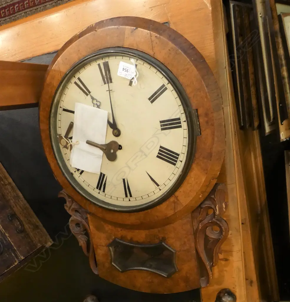 VICTORIAN BURR WALNUT WALL CLOCK Image 1++