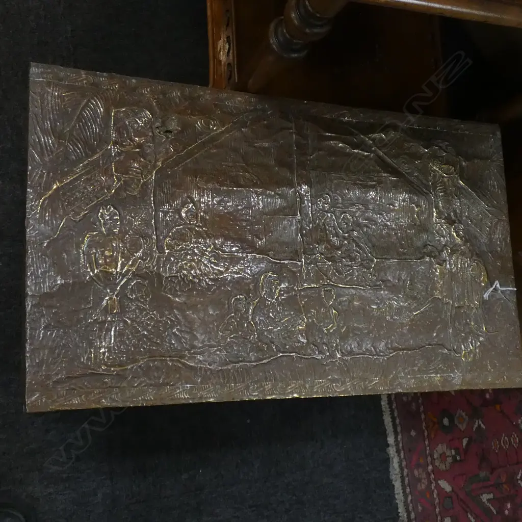 OLD BRASS MAORI DECORATED COAL BOX Image 1++