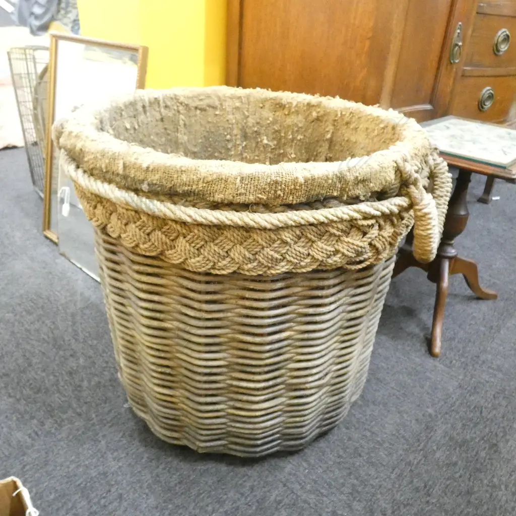 LARGE WOVEN CANE BASKET 560mm 570mm dia Image 1++