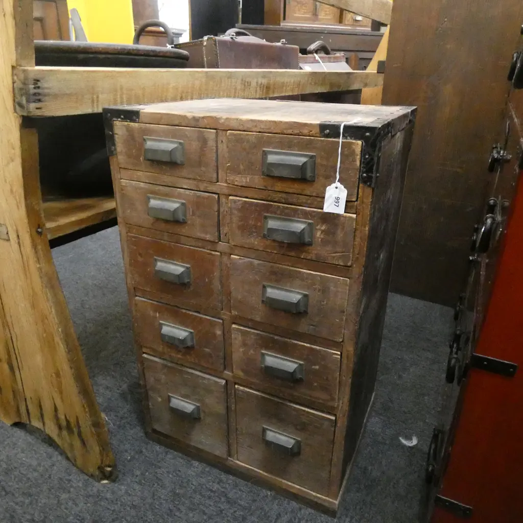 JAPANESE TAISHO PERIOD 10 DRAWER FILE CABINET H630 W390 D294 Image 1++