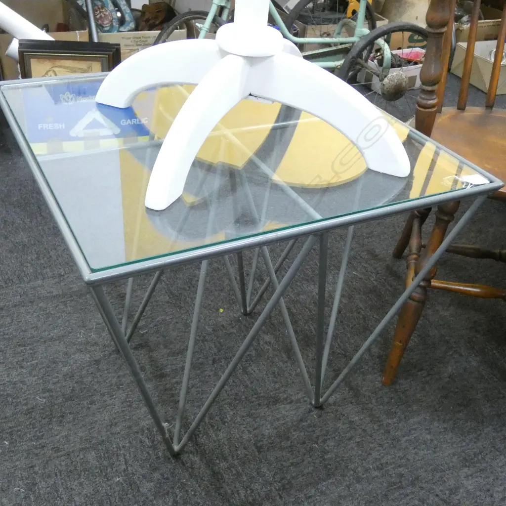 MODERN DESIGNER GLASS TOPPED SIDE TABLE 575mm sq H.510mm Image 1++