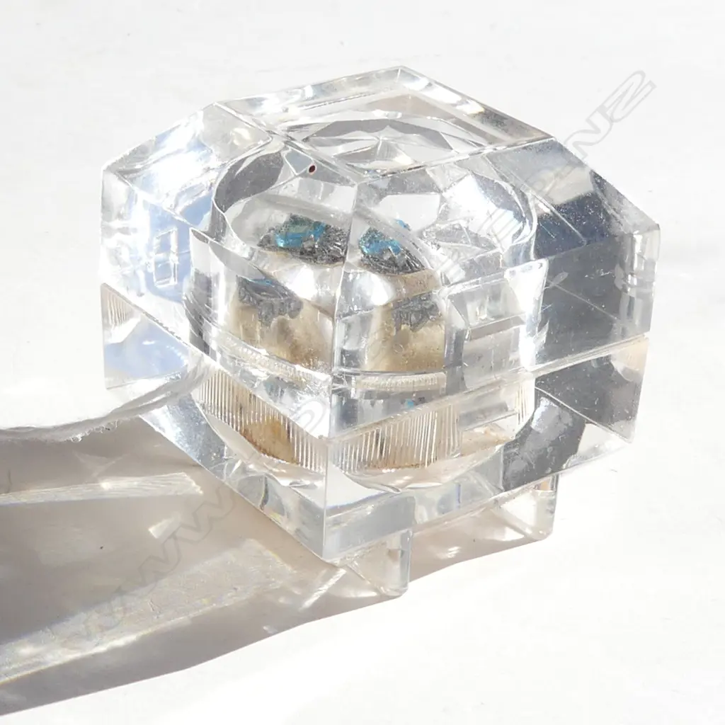 VINTAGE RING WITH BLUE STONE IN MARCASITE SETTING - IN CUT PLASTIC BOX Image 1++