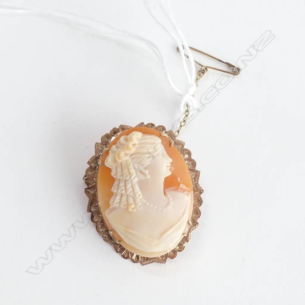 9CT GOLD FRAMED PORTRAIT CAMEO BROOCH  Image 1++