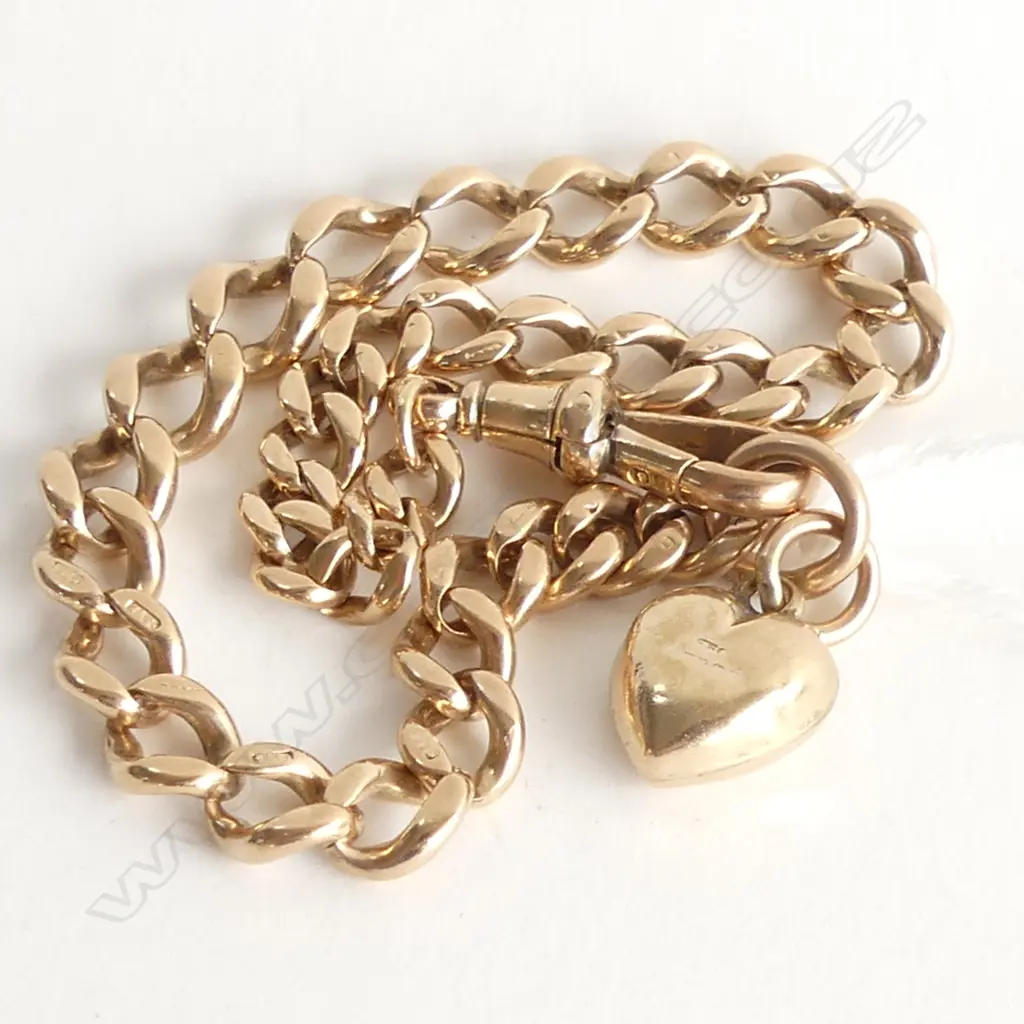 (72) 9CT ROSE GOLD BRACELET WITH HEART CHARM 14.2gm Image 1++