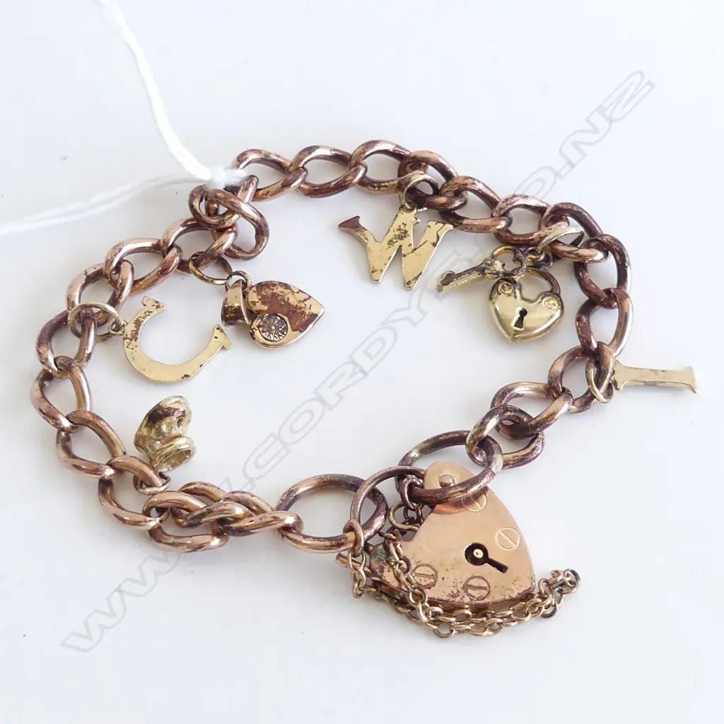 9CT ROSE GOLD CURB LINK CHARM BRACELET 18.35gms Image 1++