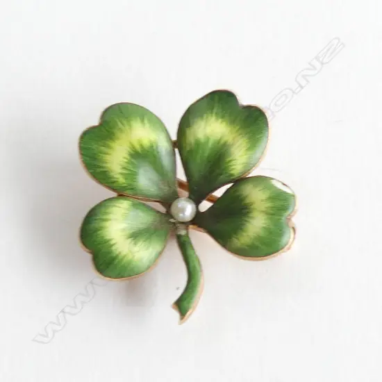 VINTAGE 14K GOLD & ENAMEL GREEN PANSY BROOCH small chip 4gms
