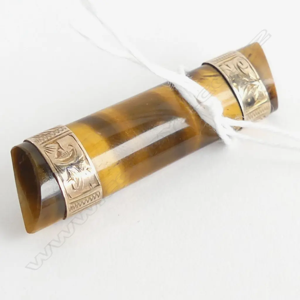 9CT GOLD & TIGER'S EYE BAR BROOCH Image 1++