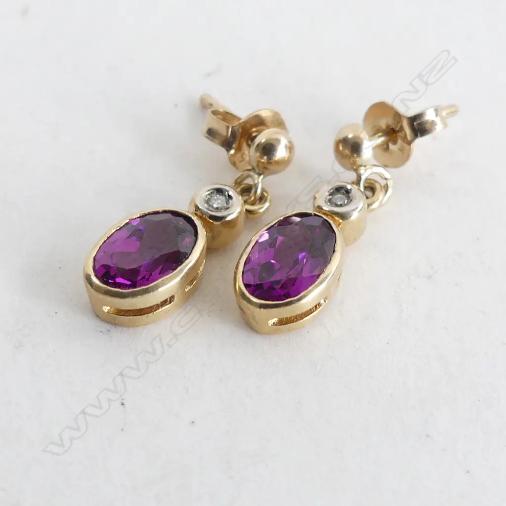 PAIR 9CT GOLD AND GEMSTONE SET EARRINGS Image 1++